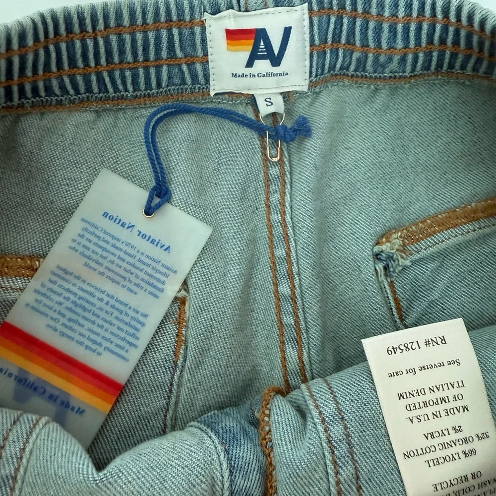 Aviator Nation Blue Jean Shorts Distressed High-Waisted - Picture 3 of 5